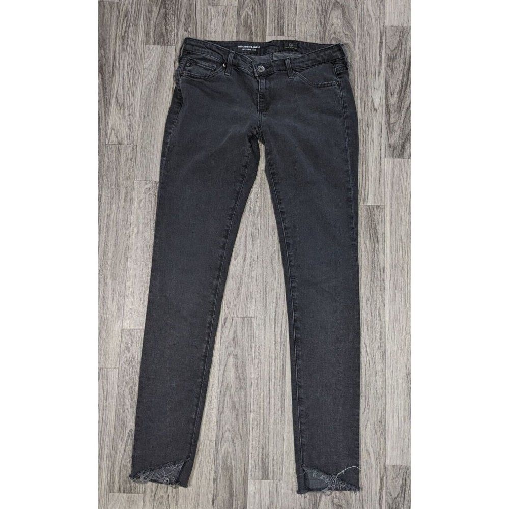 Adriano Goldschmied Women Size 25 R Skinny Ankle Embroidered Grey Black Leggings